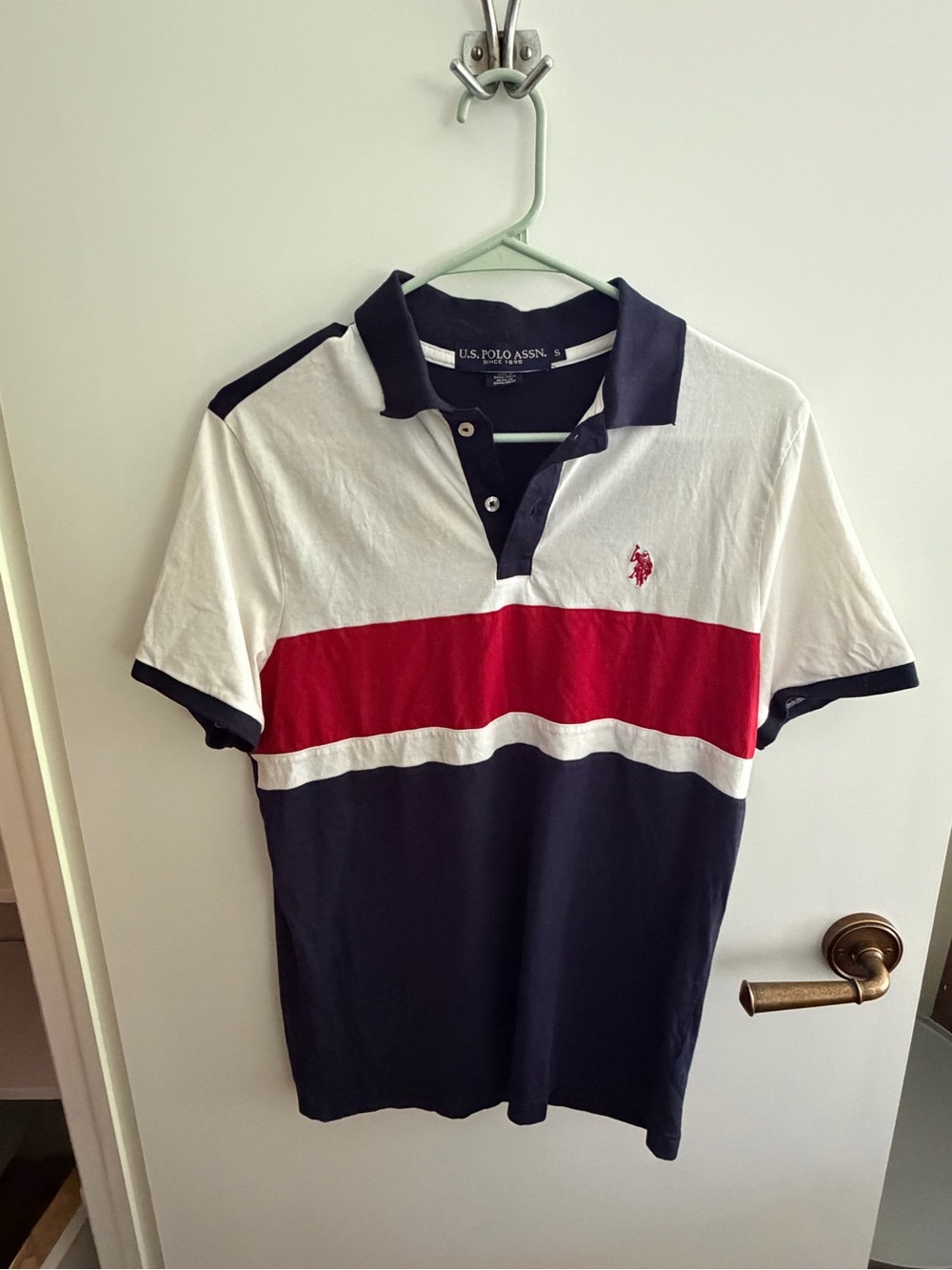 U.S. Polo Assn. Navy, White & Red Block Stripe Polo